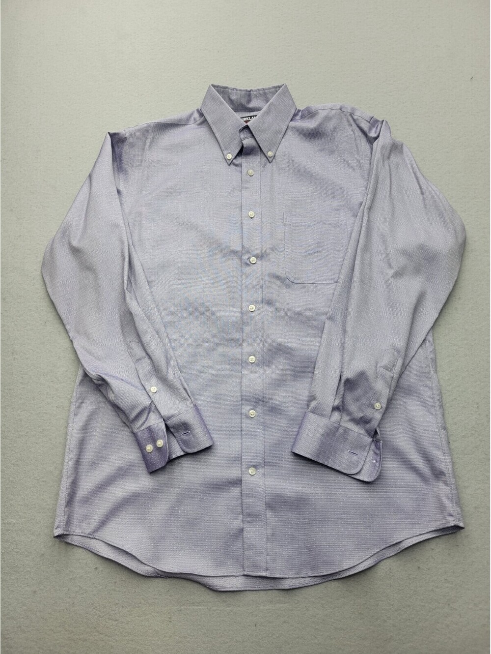 Kirkland Signature Men Button-Up 16 34-35 Purple Traditional 100% Cotton Work